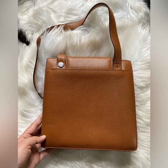 Bvlgari Womens Leather Turnlock Accordion Shoulder Satchel Bag Handbag Cognac - Picture 3 of 14